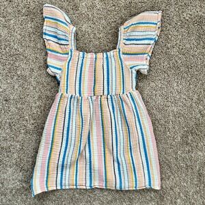 Roxy Girls I Multi Color Striped Gauze Dress I Smocked Flutter Sleeve Size 10 L